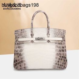 Himalayans Handbags Genuine Leather Birkinnss Bag Tote 35 Nile Crocodile Versatile Large Womens Handbag Half Handsewn White Zc Orig