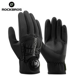 Sports Gloves ROCKBROS Winter thermal Bike gloves with buckles Screen Touch Reflective Full Finger Gloves Road Fleece Warm Bicycle Gloves 231201