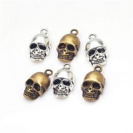 100Pcs silver Byonze 3D Skull Pendant Charms Vintage Zinc Alloy For Jewellery Makings 12x20mm262C