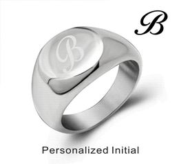 Personalised Initial Engrave Custom Stainless Steel Oval Signet Blank Plain Ring Band High Polished Silver Tone USSize8489933