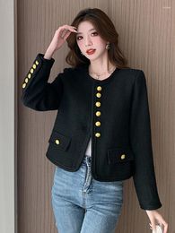 Women's Jackets Korean Classic Tweed Black Coat Women Ladies Elegant Single Breasted Jacket Cardigan Vintage Commute Female Winter Outerwear