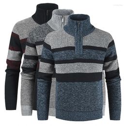 Men's Sweaters High Quality Stitching Color Sweater Autumn Winter Casual Warm Fleece Men Zip-up Pullovers