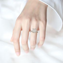 Wong Rain 925 Sterling Silver Emerald Cut Created Moissanite Gemstone Wedding Engagement Diamonds Ring Fine Jewelry Whole Q121233z