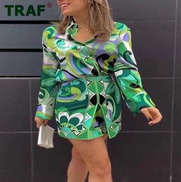 Saias traf verde impressão saia curta feminina retro cintura alta mini saias das mulheres verão praia mulher saia moda streetwear saia 235954196