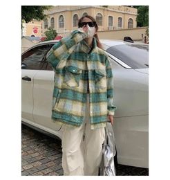 Men's Down Parkas Korean contrasting plaid Woollen spring coats for men and women couple tops student loose casual jackets k pop clothes 231201