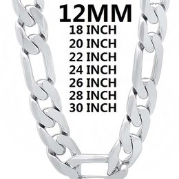 solid 925 Sterling Silver necklace for men classic 12MM Cuban chain 18-30 inches Charm high quality Fashion Jewellery wedding 220222221P