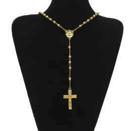 Sell Hip Hop Style Rosary Bead Cross Pendant Jesus Necklace With Clear Rhinestones 24inch Necklace Men Women FASHION Jewellery W246B