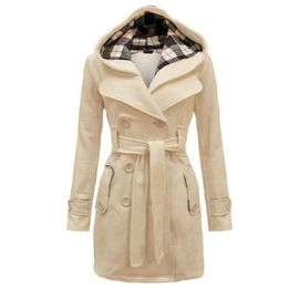Women Blends Vintage Woolen Coat Women Warm Fleece Jacket With Belts Double Breasted Solid Casual 2023 Winter Fashion Ladies Plus Size 231201