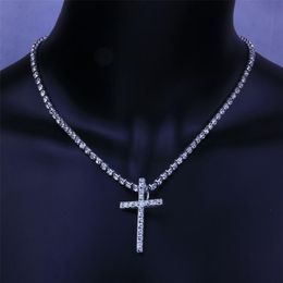 New Iced Out Cross Necklaces Cubic Zircon Tennis Chains Mens Hip Hop Jewelry Women Fashion Gold Silver CZ Pendant Party Choker Nec238G