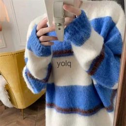 Men's Sweaters 2023 Winter iened Wool Sweater Stripe Printing Soft Knitting High-quality Fashion Trend Coats Grey/blue Pulloveryolq