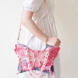 Duffel Bags Creative Ladies Denim Butterfly Decoration Acrylic Chain Shoulder Crossbody Bag Pink Mini Handbag