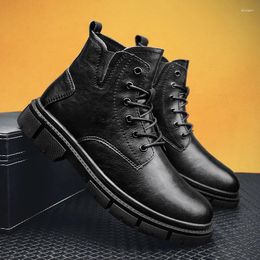 Boots 2023 Thick-soled Men's Tide Ins Short Motorcycle Tooling High-top Genuine Leather Men Hombre