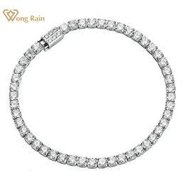 Chain Wong Rain 925 Sterling Silver Lab Sapphire High Carbon Diamonds Gemstone Wedding Tennis Bracelet Bangle Fine Jewellery Wholesale 231201