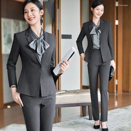 Women's Two Piece Pants High-End Suit Female Work Clothes Long Sleeve 4S Shop White Collar Office Wear Sales Department El Manager Business