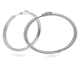 Recommend 46 mm Large Real Sterling Silver Hoop Earring Micro pave Tiny crystal Jewellery Jewellery Big 925 Silver Circle Earrings1079836