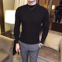 Men's Sweaters Bodycon Sweater Slim Fit Elegant Half-high Collar Knitted With Striped Texture Soft Elastic For A