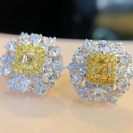 Vintage Topaz Moissanite Stud Earring 100% Real 925 sterling silver Jewellery Promise Engagement Wedding Earrings for Women Gift206F