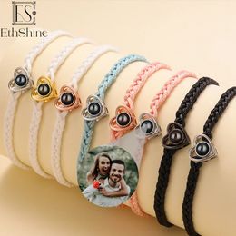 Charm Bracelets EthShine braided bracelet S925 Personalised Heart Po Bracelet Custom Projection Bracelet Memorial Birthday Christmas Gift 231201