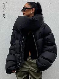 Women's Down Parkas Clearance Sale Winter Scarf Collar Short Jackets Women Loose Bubble Cotton Streetwear Coats Female Zipper Outwear Casual Top 231130