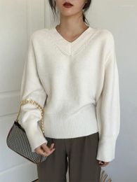 Women's Sweaters Fashion Tops 2023 Sweater V Neck Soft Knit Long Sleeve Casual Winter White Loose Pullover Women