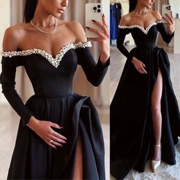 Sleeves Moroccan Long Caftan Evening Dresses Black Beading Kaftan Special Ocn Dubai Formal Prom Dress Vestidos De Novia Plus Size