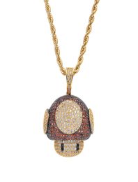 WholeHip Hop mushroom Pendant Copper Micro pave with CZ stones Necklace Men Gift Jewelry CN0592863208
