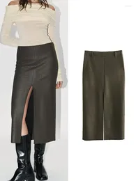 Skirts Elegant Temperament Woolen Skirt For Women 2023 Vintage Split Design Thicked Warm Chic Winter Straight