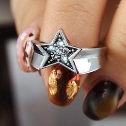 Cluster Rings Trendy Shiny Rhinestone Irregular Star For Women Men Vintage Crystal Pentagram Adjustable Ring Couple Jewelry Lover Gift