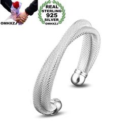 OMHXZJ Whole Personality Fashion OL Woman Gift Mesh Twined Open 925 Sterling Silver 18KT Gold Cuff Bangle Bracelet BR2012659583