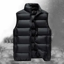 Men's Vests Mens Fall And Winter Solid Color Vest Shoulders Stand Up Collar Zipper Double Pockets Undershirt Jacket Down Men Clothes