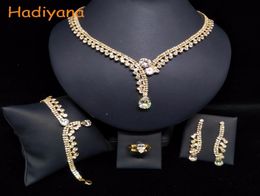 HADIYANA Classicl Sparkling Crystal Jewellery Settings Whole Wedding Bridal Jewellery Accessory Bride Set Gold BN57466285962