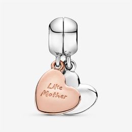 100% 925 Sterling Silver Pendant Charms With Divisible Hearts Mother and Daughter Fit Original European Charm Bracelet Fashion Wom320p