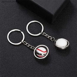 Keychains Lanyards Creative Rotating Mini Ball Keychain Rubber Basketball Football Rugby Keyring Sport Pendant for Men Bag Ornaments Fans DIY Gift R231201