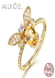 ALLNOEL Fine Jewellery Rings 925 Sterling Silver Natural Gemstone Citrine Bee Engagement Ring Set Wedding Silver Custom Jewellry LY17397179