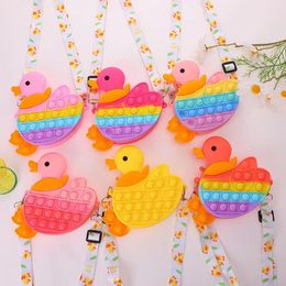 Cartoon Duck Crossbody Bag Silicone Kawaii Children Girls One Shoulder Bag Adjustable Strap Funny Pop Push Bubble Messenger Bag