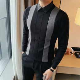 Men's Sweaters Korean Style Men Keep Warm In Autumn Fake 2 Pieces Shirt Collar Knit Sweaters/Male Slim Fit Stripe Fashion Casual Knit PulloverLF231114L2402