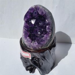 Random 260-300g Natural amethyst cluster quartz crystal geode specimen healing decorating stone healing for home decor WITH WOOD S215E