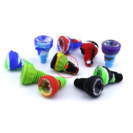 Smoking Colorful Silicone Wasp Style 14MM 18MM Male Dual Joint Herb Tobacco Glass Filter Nineholes Screen Bowl Oil Rigs Waterpipe Bong DownStem Bubbler Holder DHL