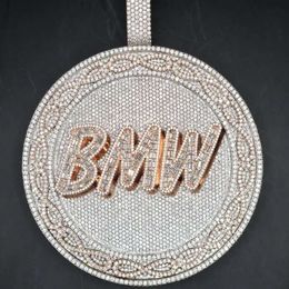 10K Solid Gold 3Inch Round Baguette Custom Moissanite Hip Hop Iced Out Necklace Pendant
