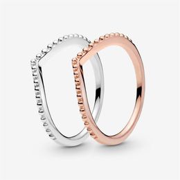 New Brand 100% 925 Sterling Silver Beaded Wishbone Ring For Women Wedding & Engagement Rings Fashion Jewellery Accessories242d