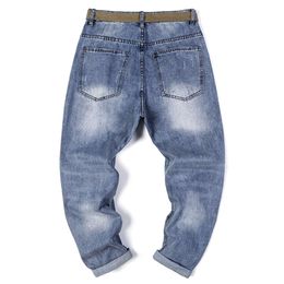 Brand Jean Loose Fit Light Blue Hip Hop Distressed Ripped Men Streetwear Pants Original Man Jeans Patch Denim Trousers