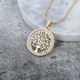 Tree of Life Crystal Round Small Pendant Necklace Gold Silver Rose Colors Elegant Women Jewelry Gifts2668