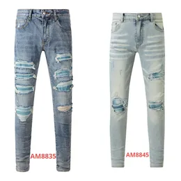 designer jeans designer Men's jeans embroidered jeans American high street blue jeans blue ripped distressed American yellow paint distressed distressed