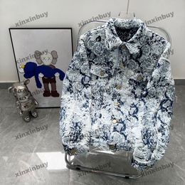 xinxinbuy Men designer Coat Jacket Flower snow jacquard letter printing long sleeve women white khaki Black blue S-2XL