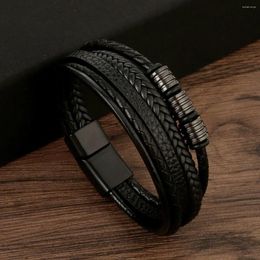 Charm Bracelets Punk Multi-Layer Leather Bracelet & Bangles For Men Jewellery Black Colour Fashion Gift Wholesale