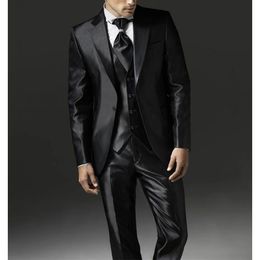 Men's Suits Blazers Blazer Men Vest Jacket Pants Black Three Piece Single Breasted Notched Lapel Satin Luxury Costume Hombre Wedding Groom 231201