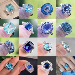 Cluster Rings Luxury Big Blue Crystal Zircon Wedding Ring For Women Fashion Charm Female Engagement Party Jewellery Anniversary Gifts