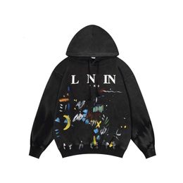 Designer Luxury Lanvins Classic New blotchy ink tie-dye graffiti prints loose hooded hoodies for men and women