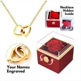 Jewellery Pouches 2023 Customised Eternal Rose Acrylic Rotating Flower Gift Box Wedding Ring Necklace Storage For Girlfriend