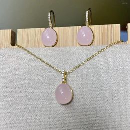 Necklace Earrings Set 2Pcs/Set 12X10mm And Pink WaterDrop Style Candy Colour Crystal Pendant Inlay Zircon